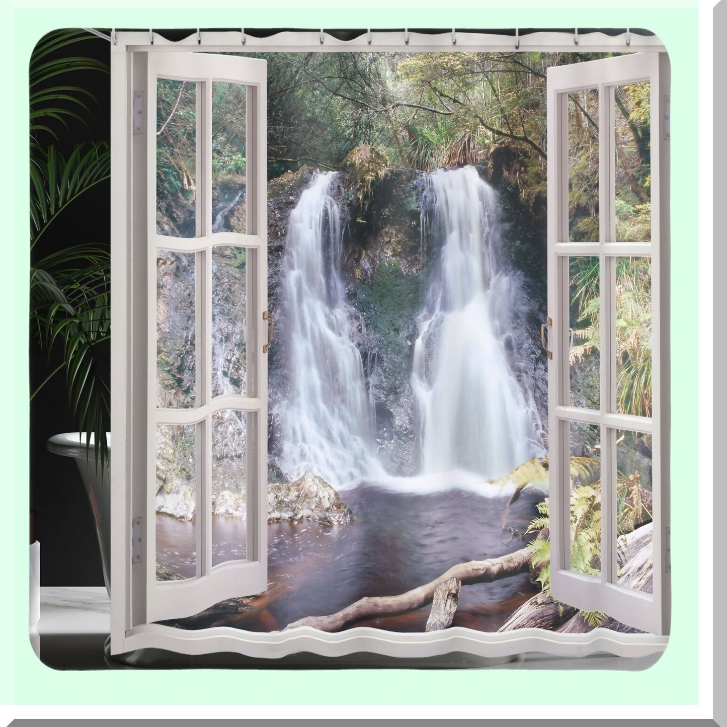 Waterfall Shower Curtain 69x75 Brown Green