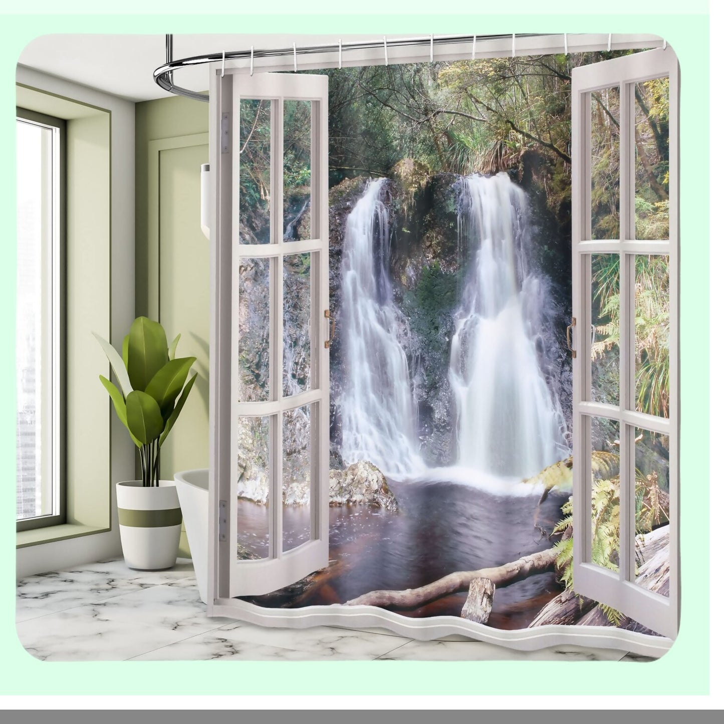 Waterfall Shower Curtain 69x75 Brown Green