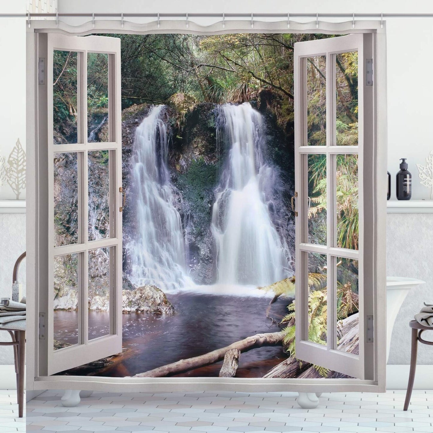 Waterfall Shower Curtain 69x75 Brown Green