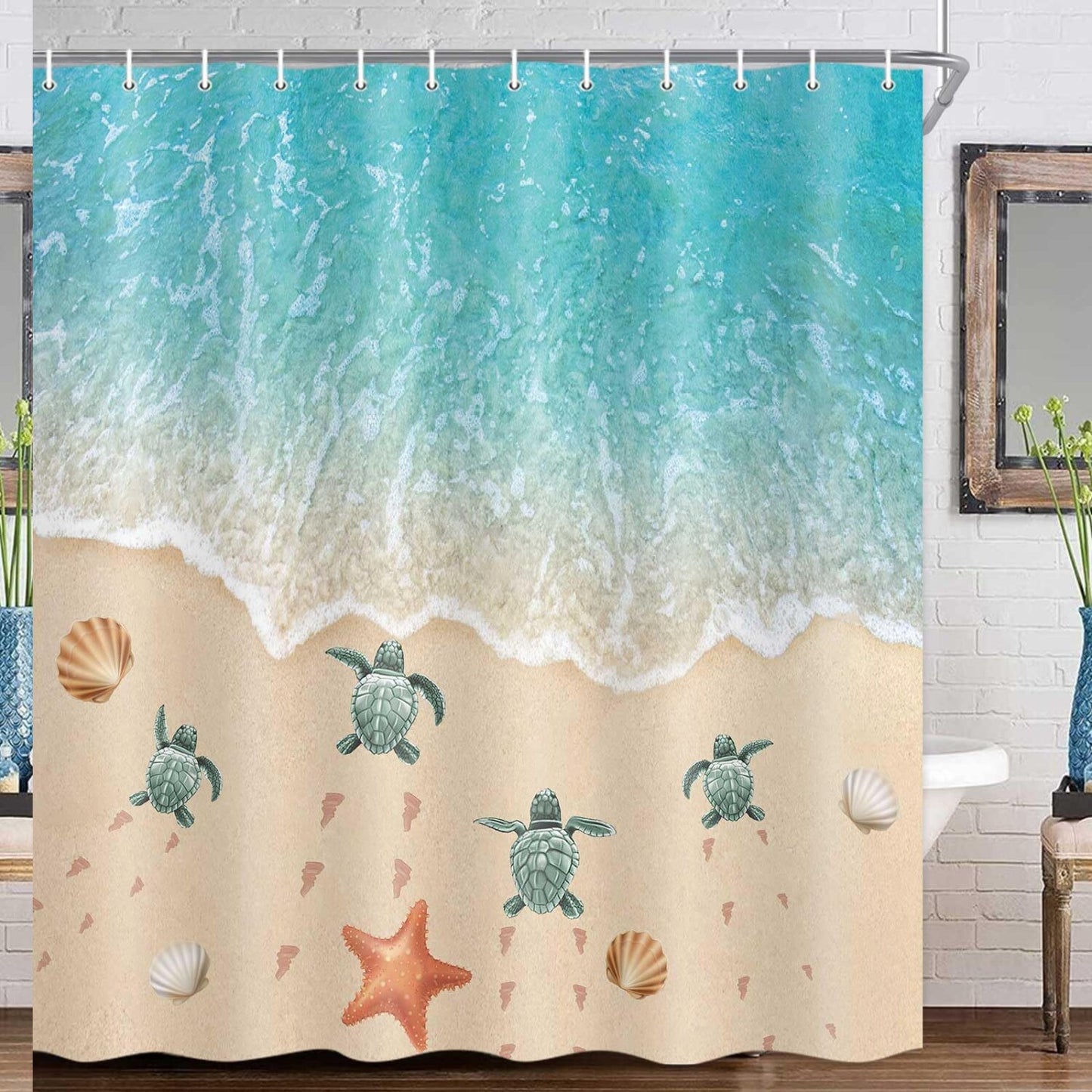 Sea Turtle Starfish Ocean Shower Curtain 70x70 Inches