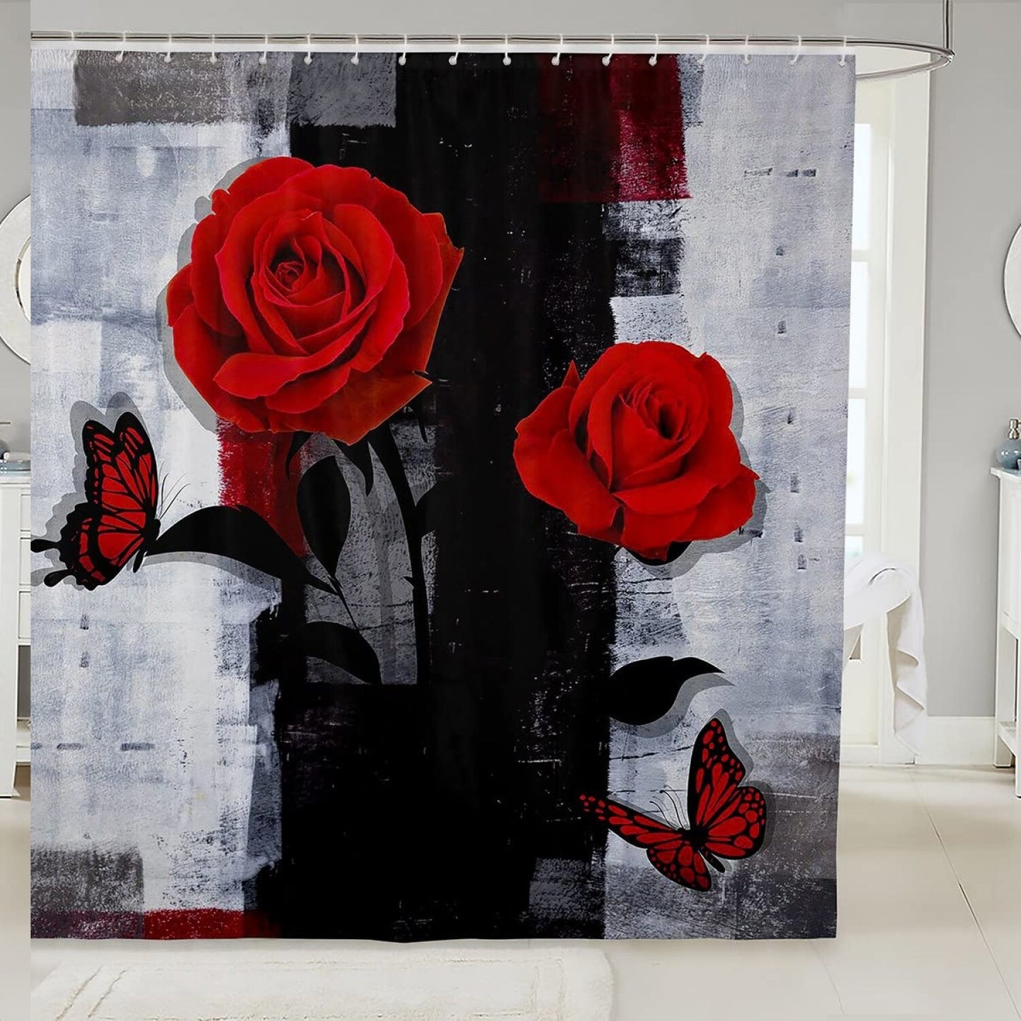 Black Grey Red Ombre Shower Curtain 72x72