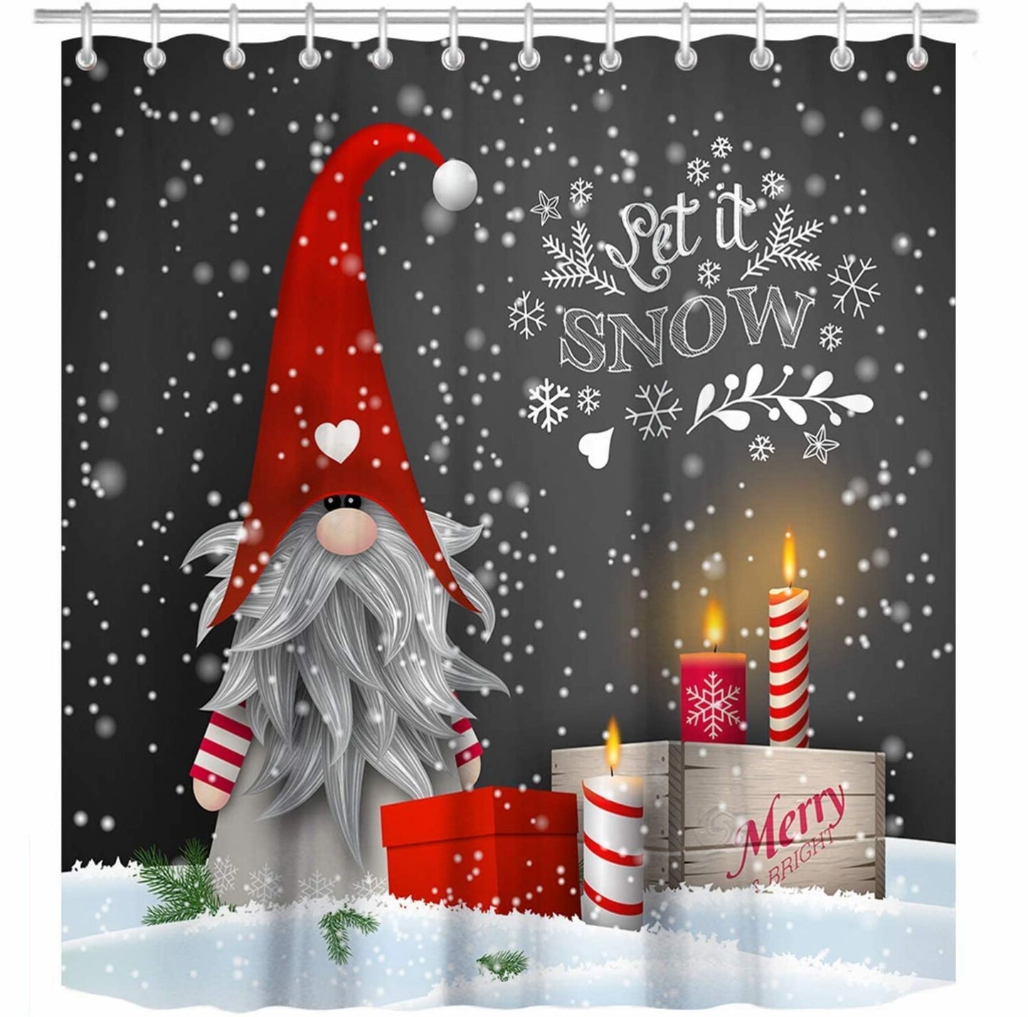 Gnome Shower Curtain 72x72 Inches with Hooks