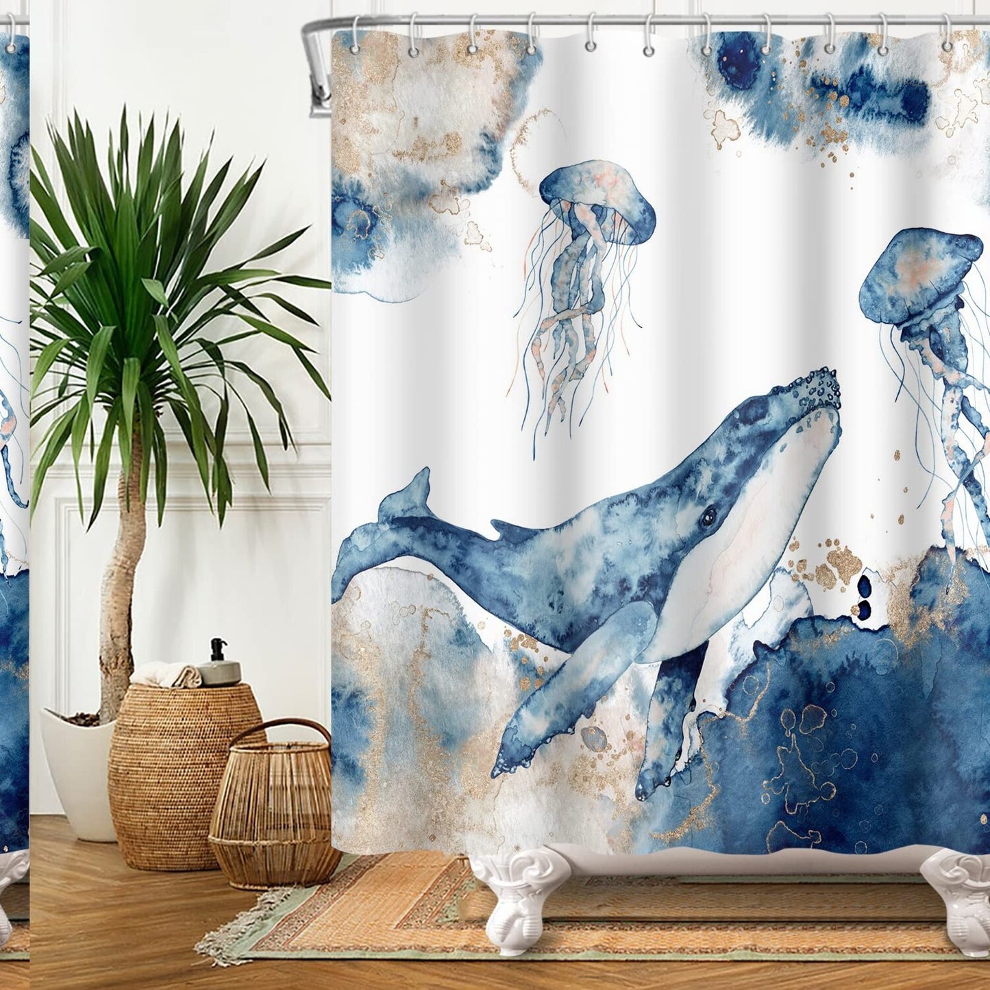 72x72IN Whale Sea Theme Waterproof Shower Curtain