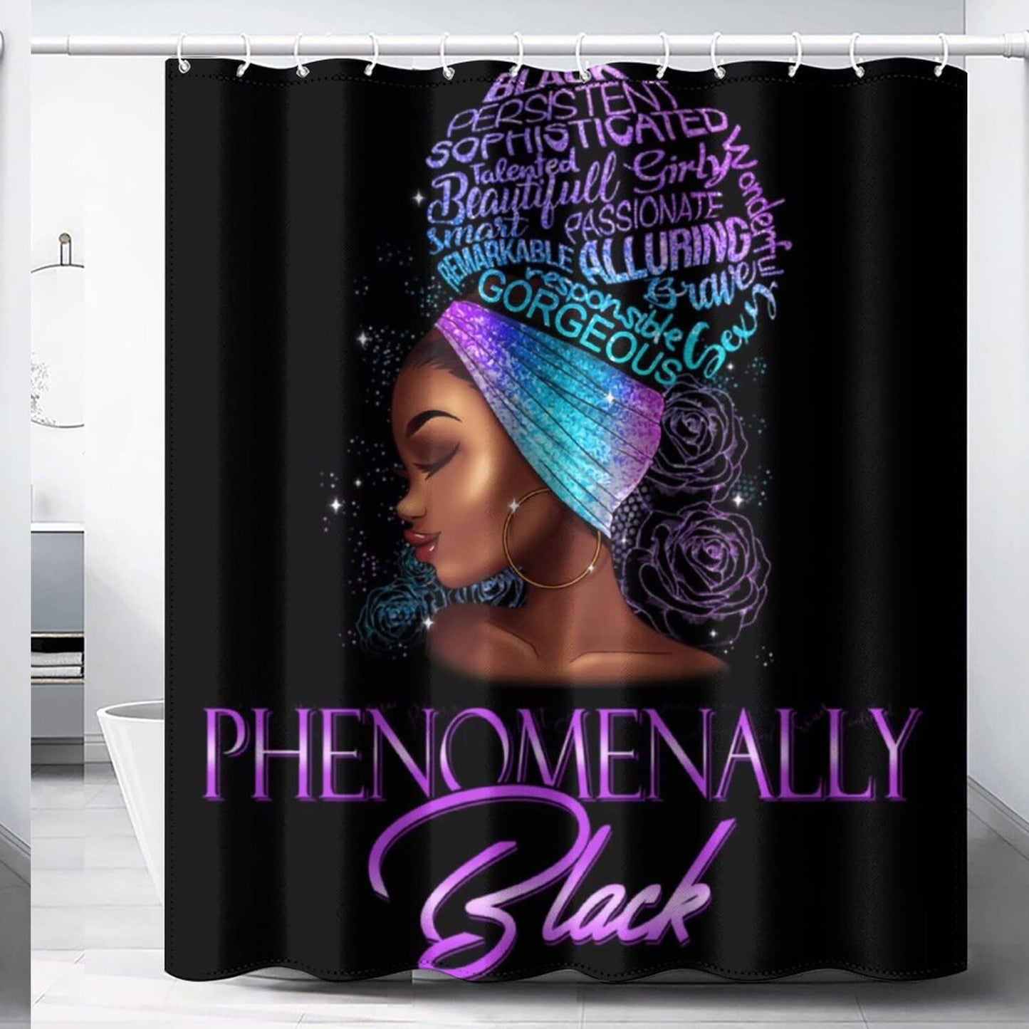 African Black Girl Shower Curtain 72x72 Inches Waterproof Polyester
