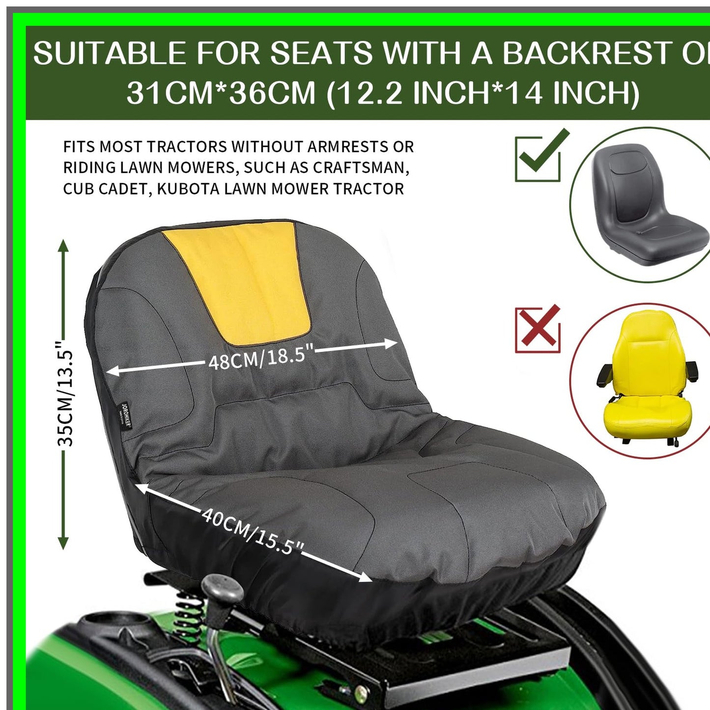 Durable Padded Lawn Mower Seat Cover for Cub Cadet and Kubota Tractors