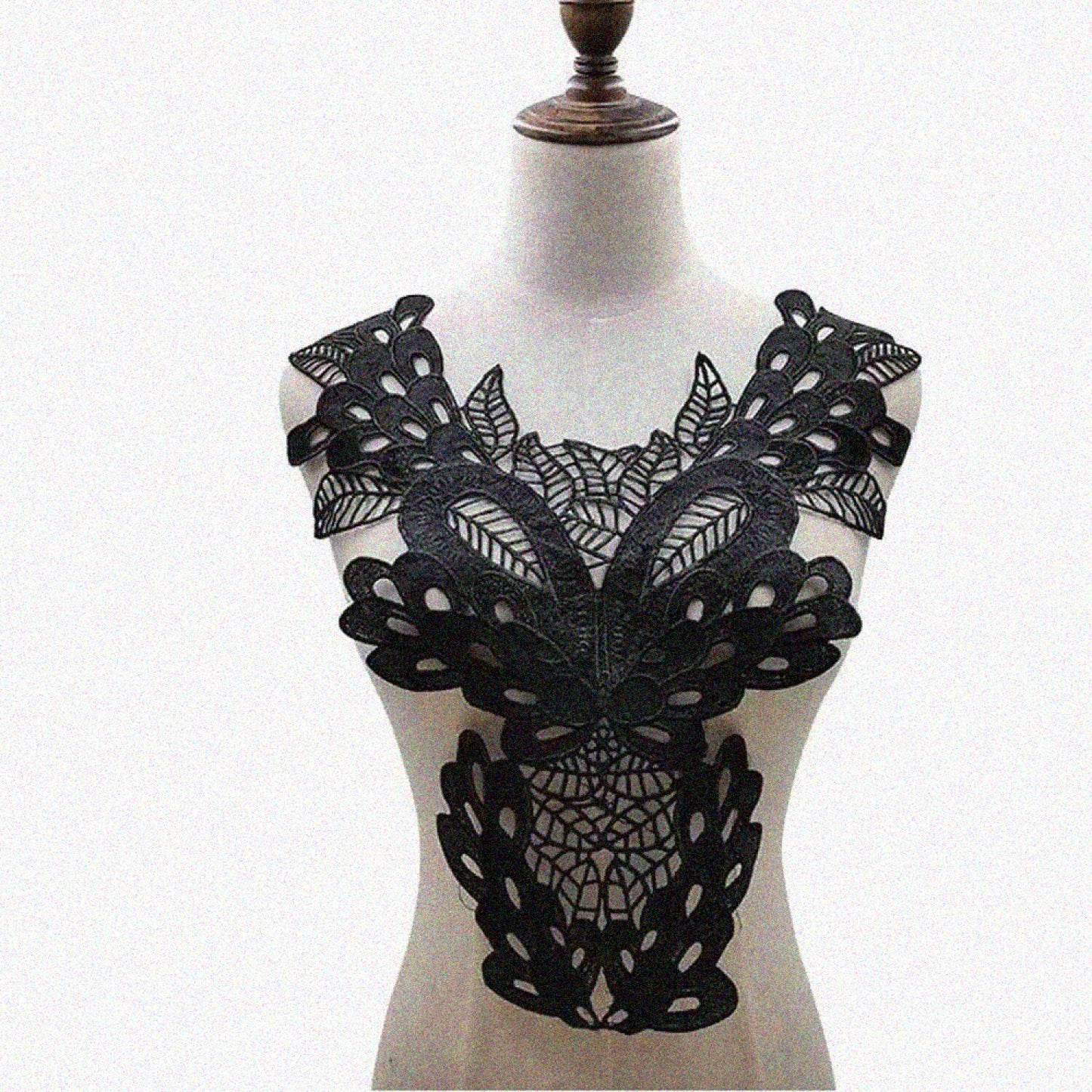 2 Pcs Black Lace Flower Collar Appliques 34x44cm