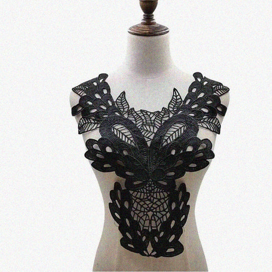 2 Pcs Black Lace Flower Collar Appliques