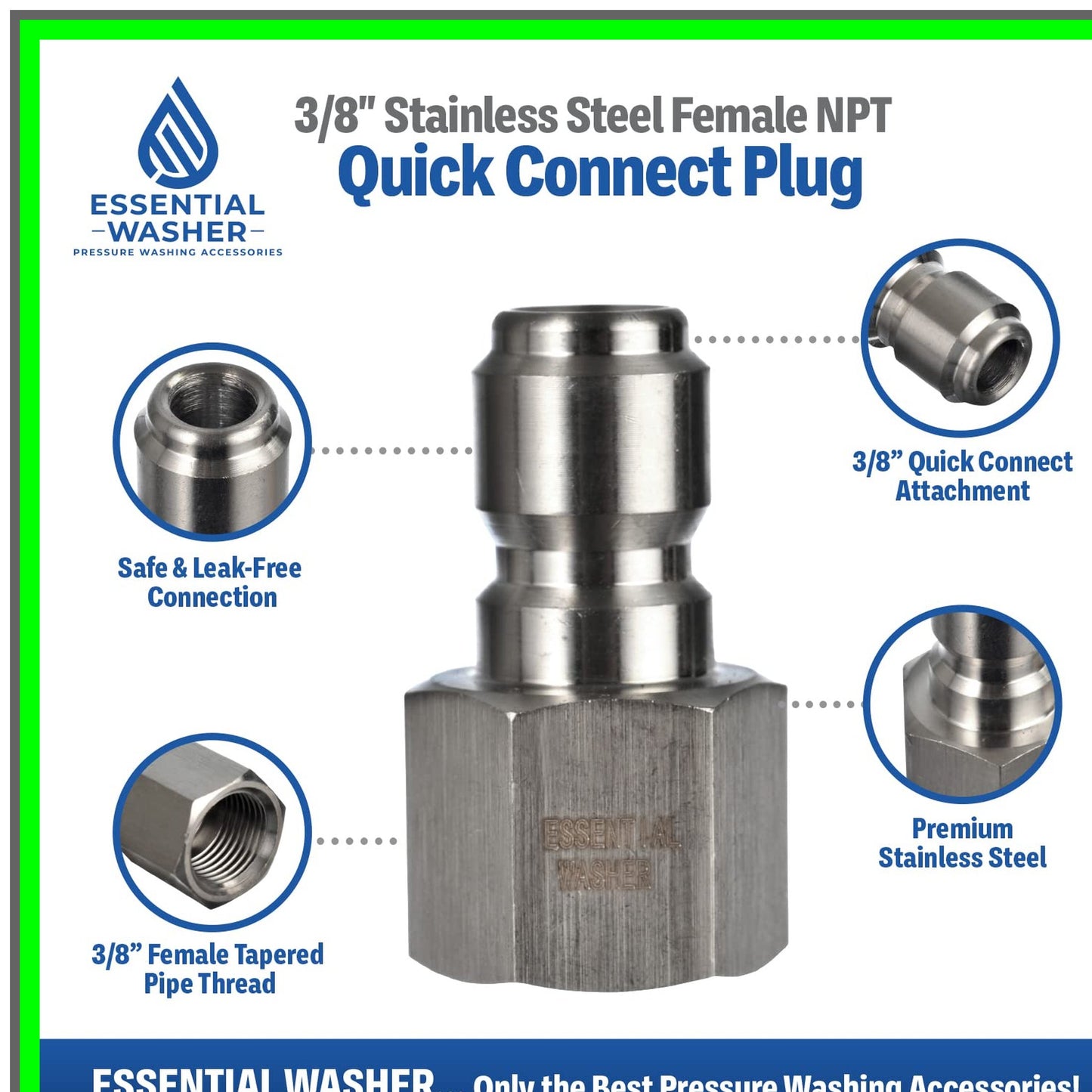 Stainless Steel 3/8 Inch Quick Connect Pressure Fittings Set of 2