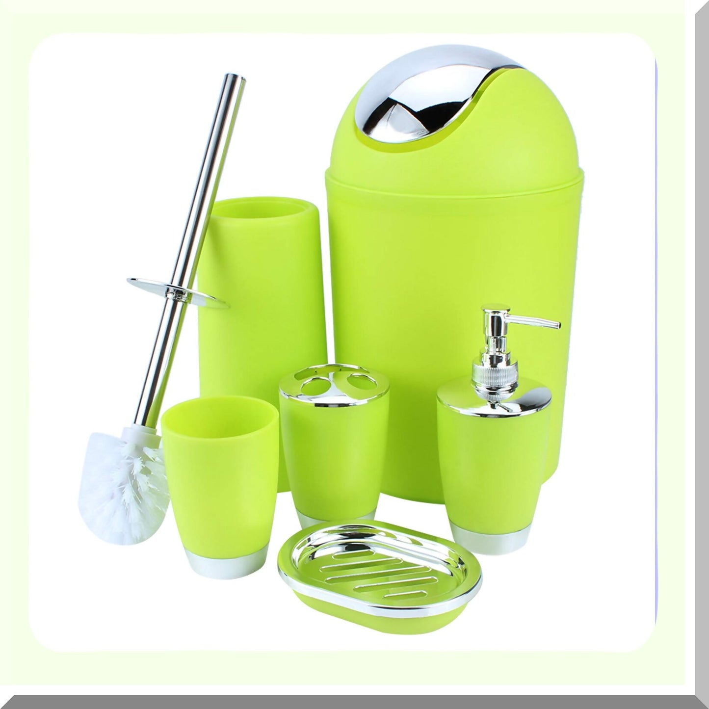 6-Piece Green Plastic Bathroom Accessory Set