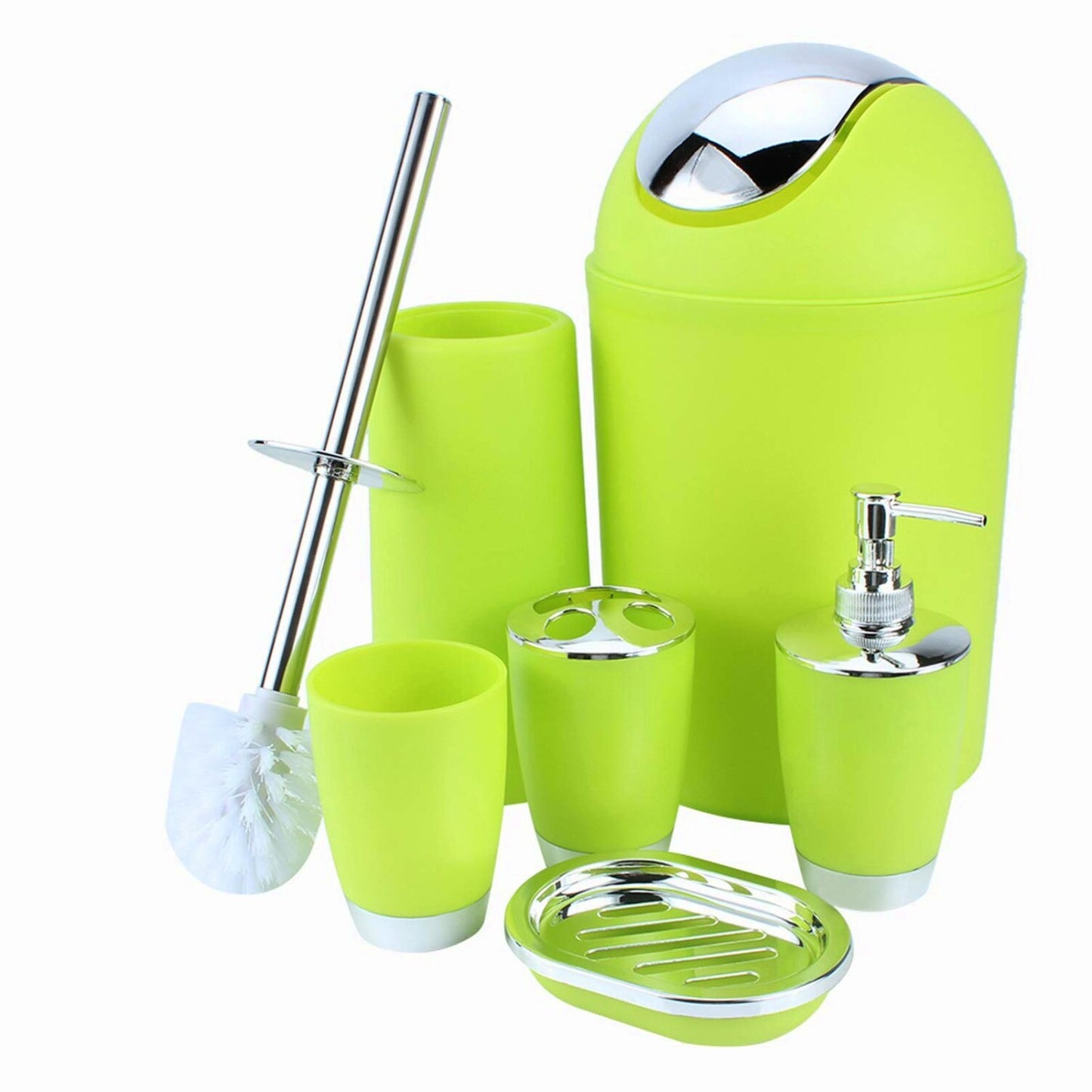 6-Piece Green Plastic Bathroom Accessory Set