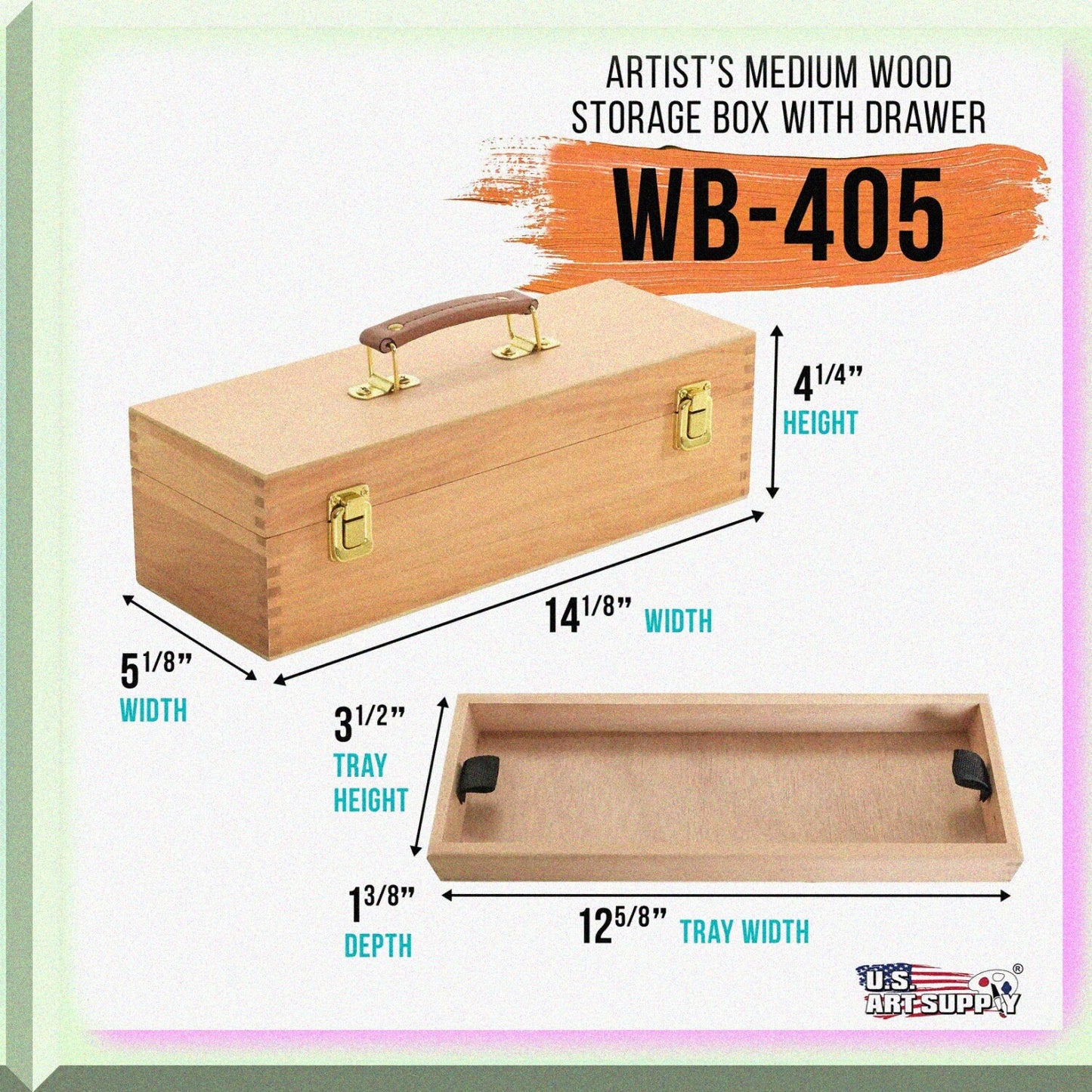 Wooden Artist Storage Box with Drawer, Medium