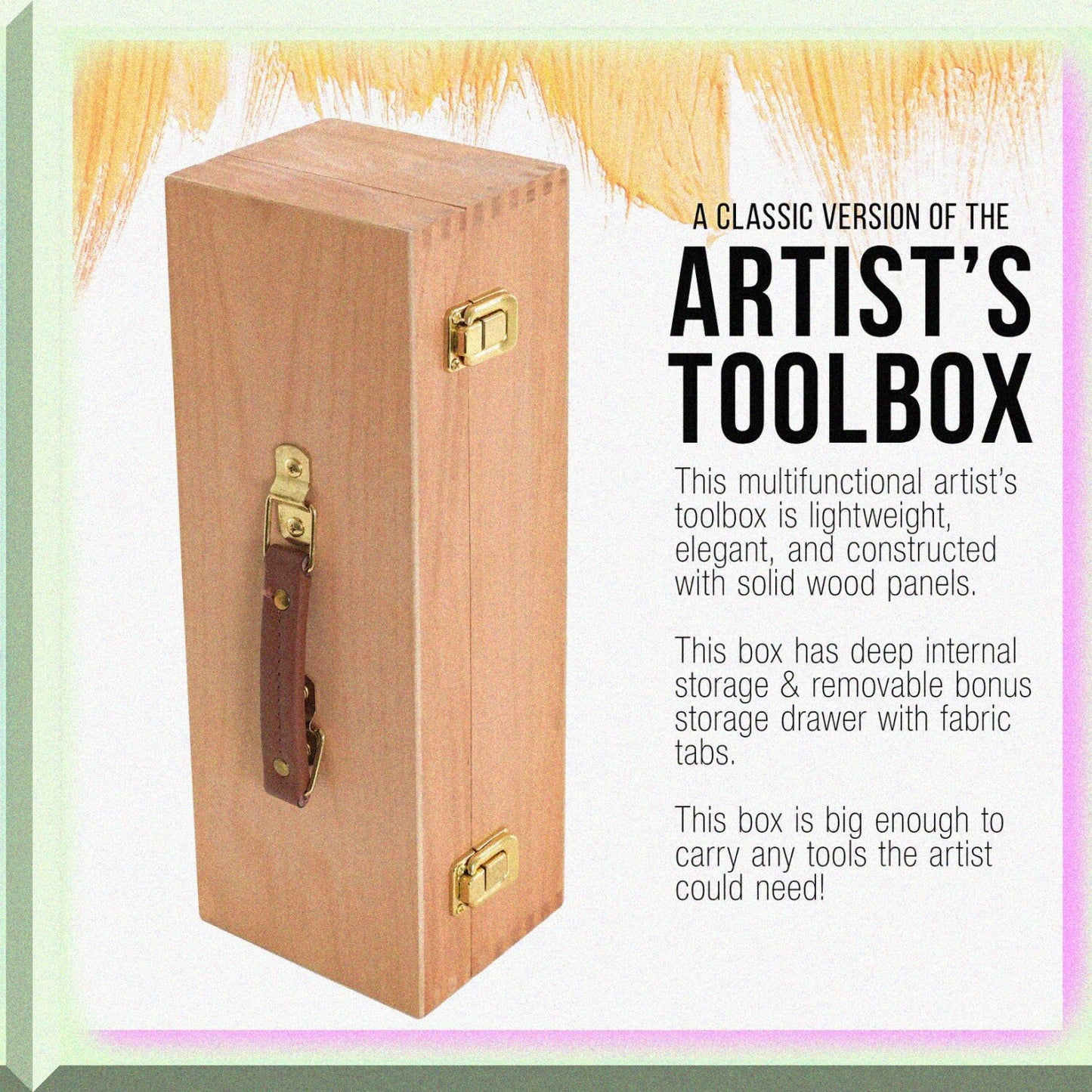 Wooden Artist Storage Box with Drawer, Medium