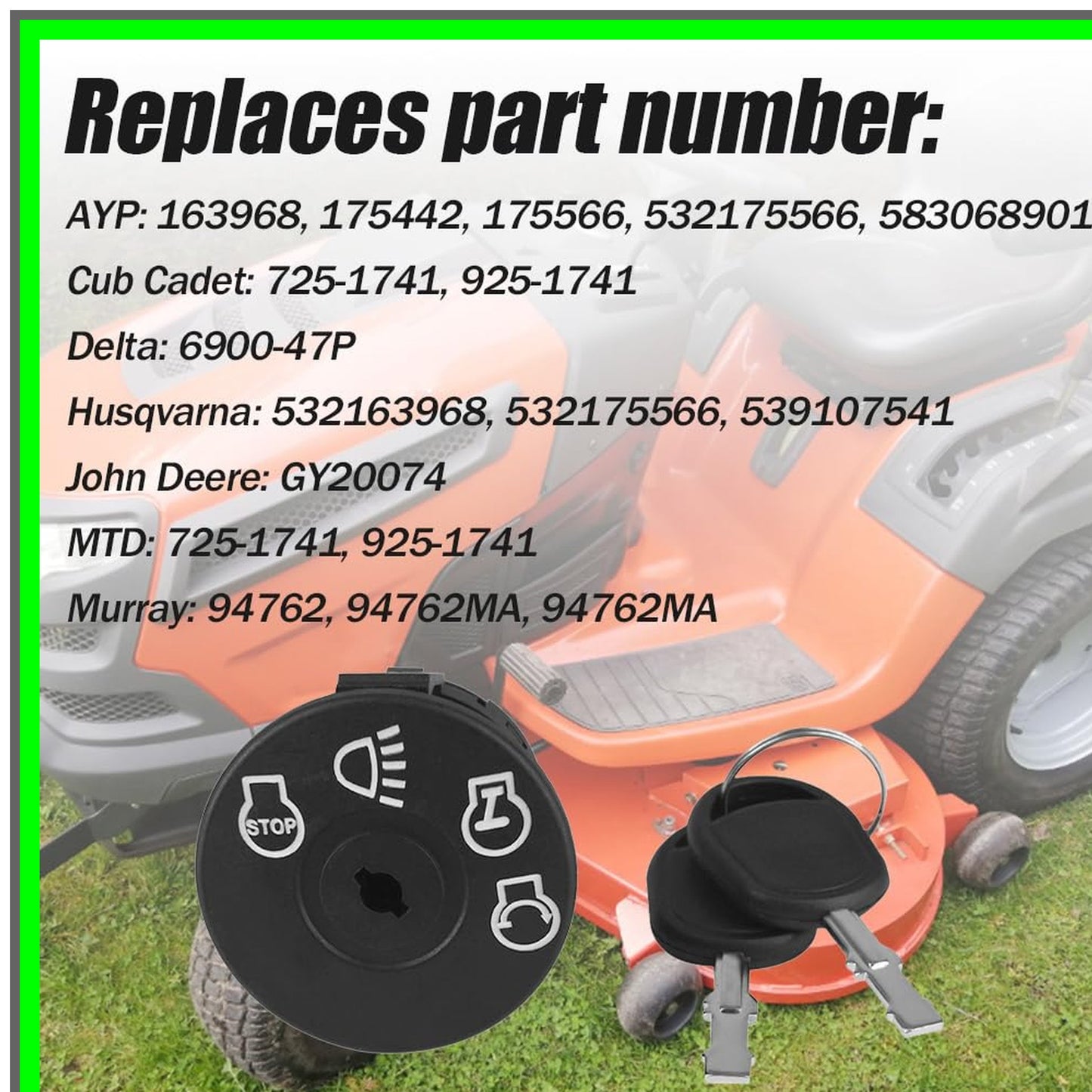 Riding Lawn Mower Ignition Switch with Two Keys for Husqvarna MTD Murray