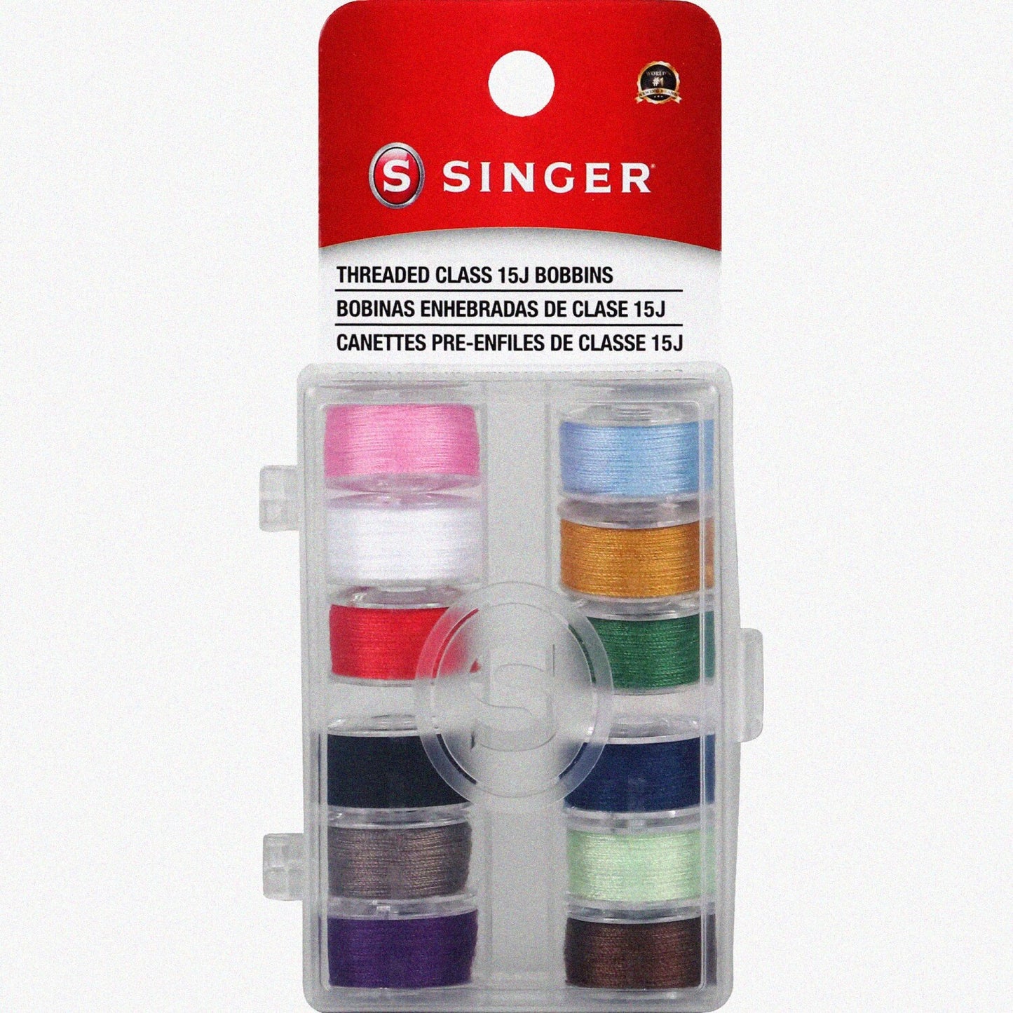 12 Assorted Color Threaded Bobbins in Plastic Case