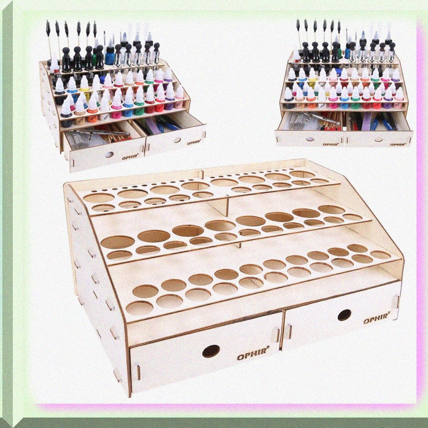 Wooden Paint Rack Stand for 58 Bottles