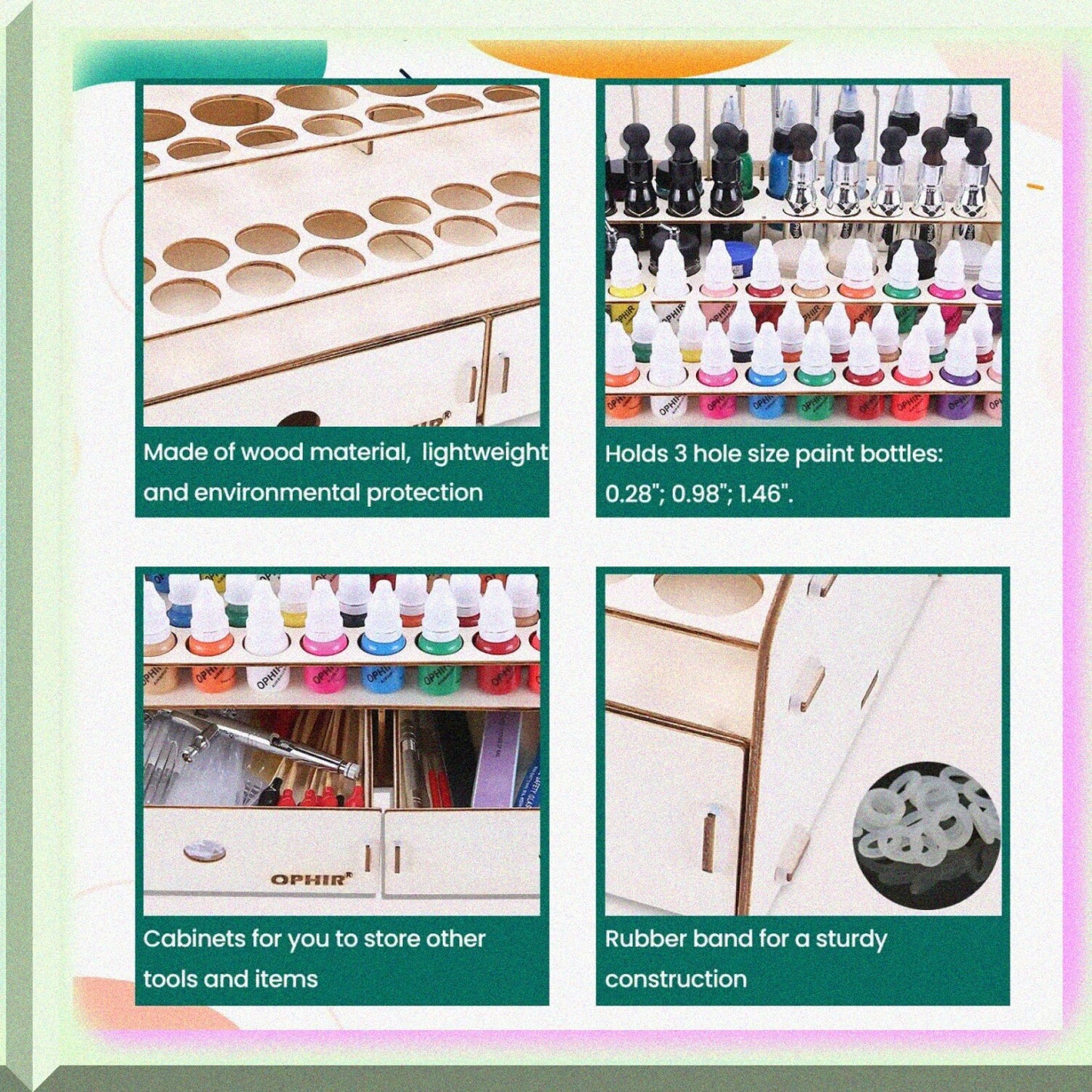Wooden Paint Rack Stand for 58 Bottles