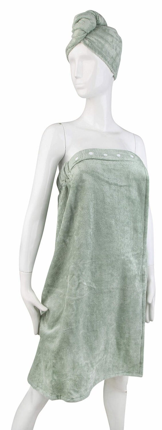 Natural Bamboo Rayon Spa Bath Wrap and Hair Turban 2pc Set