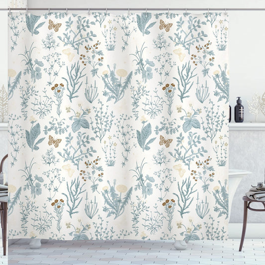 Floral Shower Curtain Blue Grey 69x84 Inches