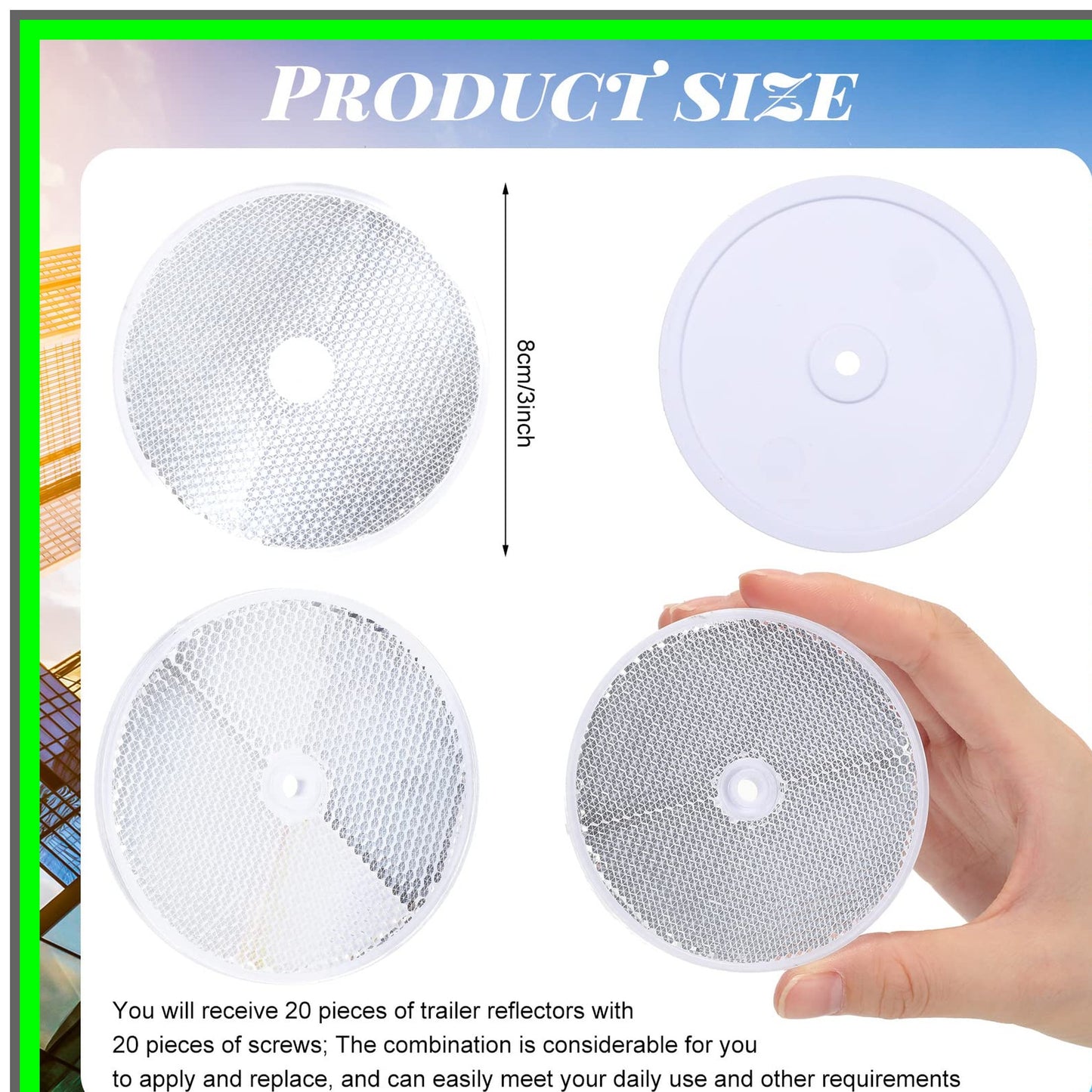 20 Pcs 3 Inch Round Reflectors for Trailers Gates Mailboxes Safety Markers