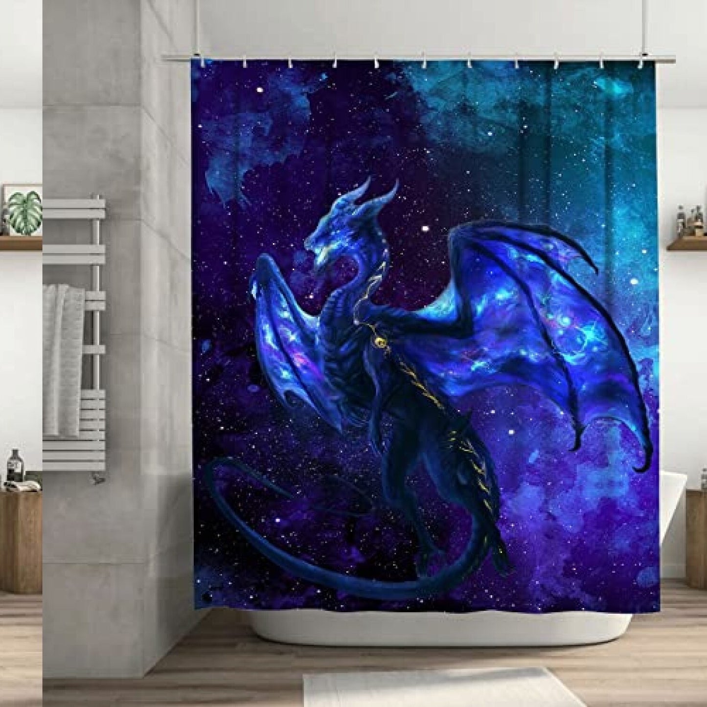Dragon Galaxy Shower Curtain Blue Purple Waterproof Polyester 60x72