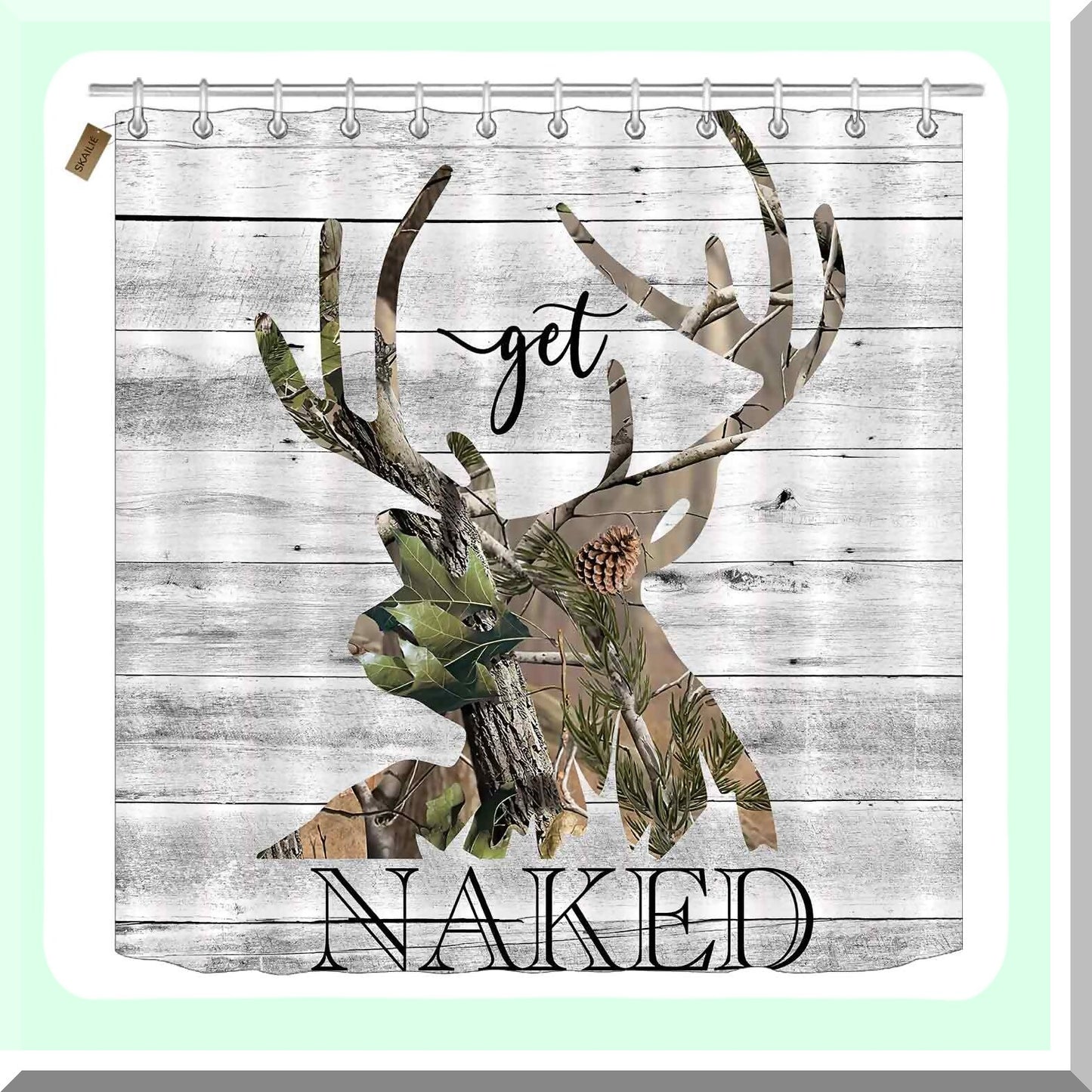 4PCS Rustic Deer Shower Curtain Set with Bath Rugs