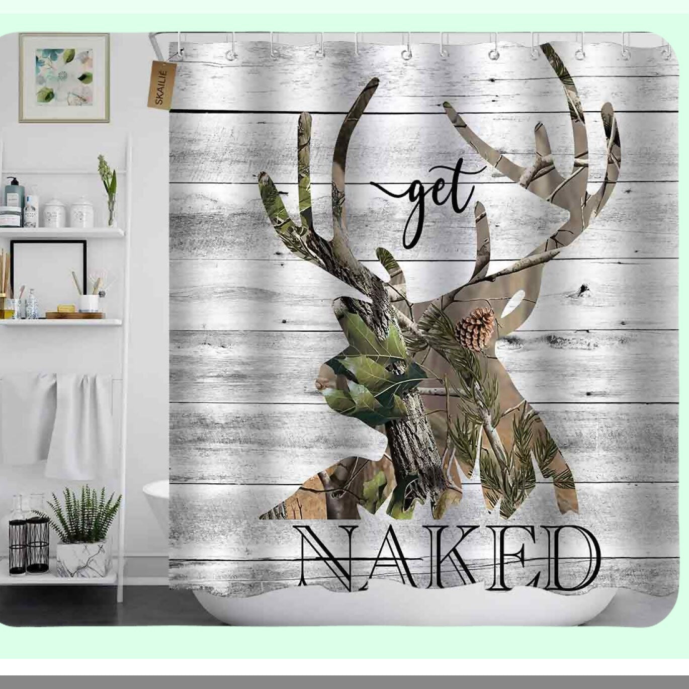 4PCS Rustic Deer Shower Curtain Set with Bath Rugs