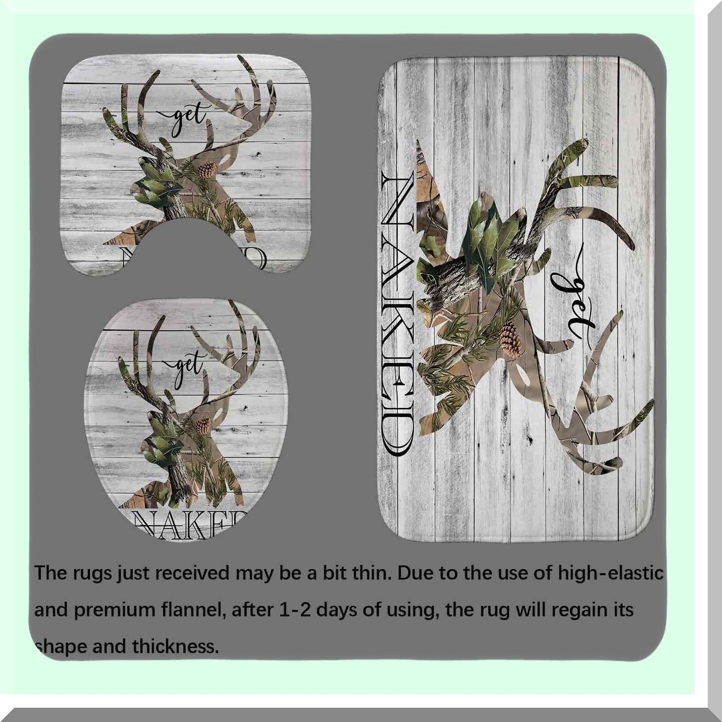 4PCS Rustic Deer Shower Curtain Set with Bath Rugs