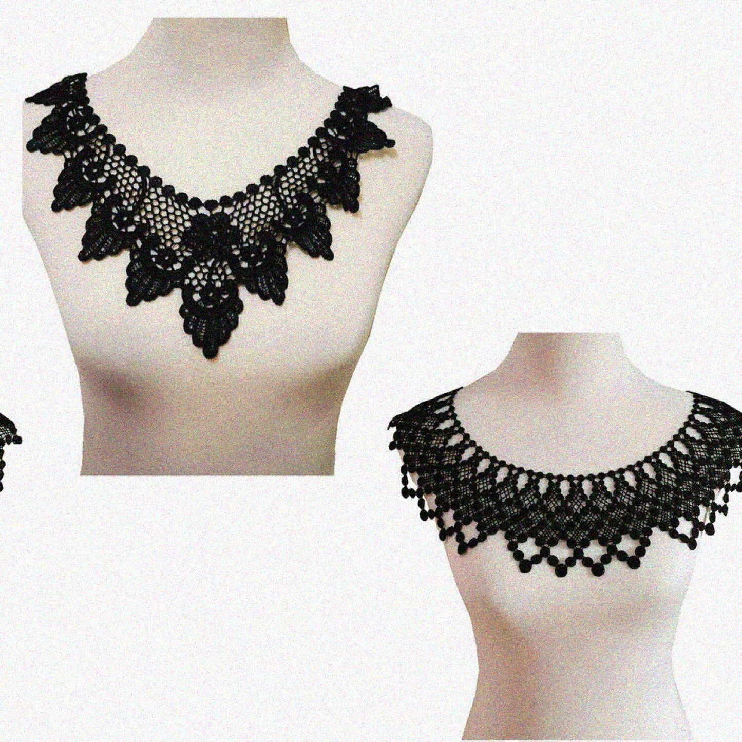2 pcs Black Polyester Fabric Flower Lace Collar