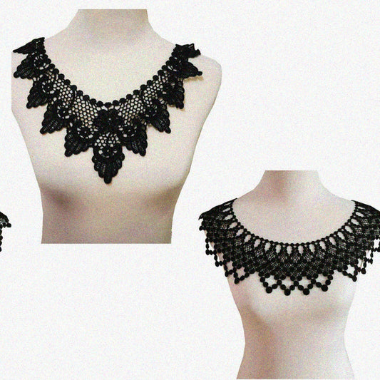 2 pcs Black Polyester Flower Lace Collar