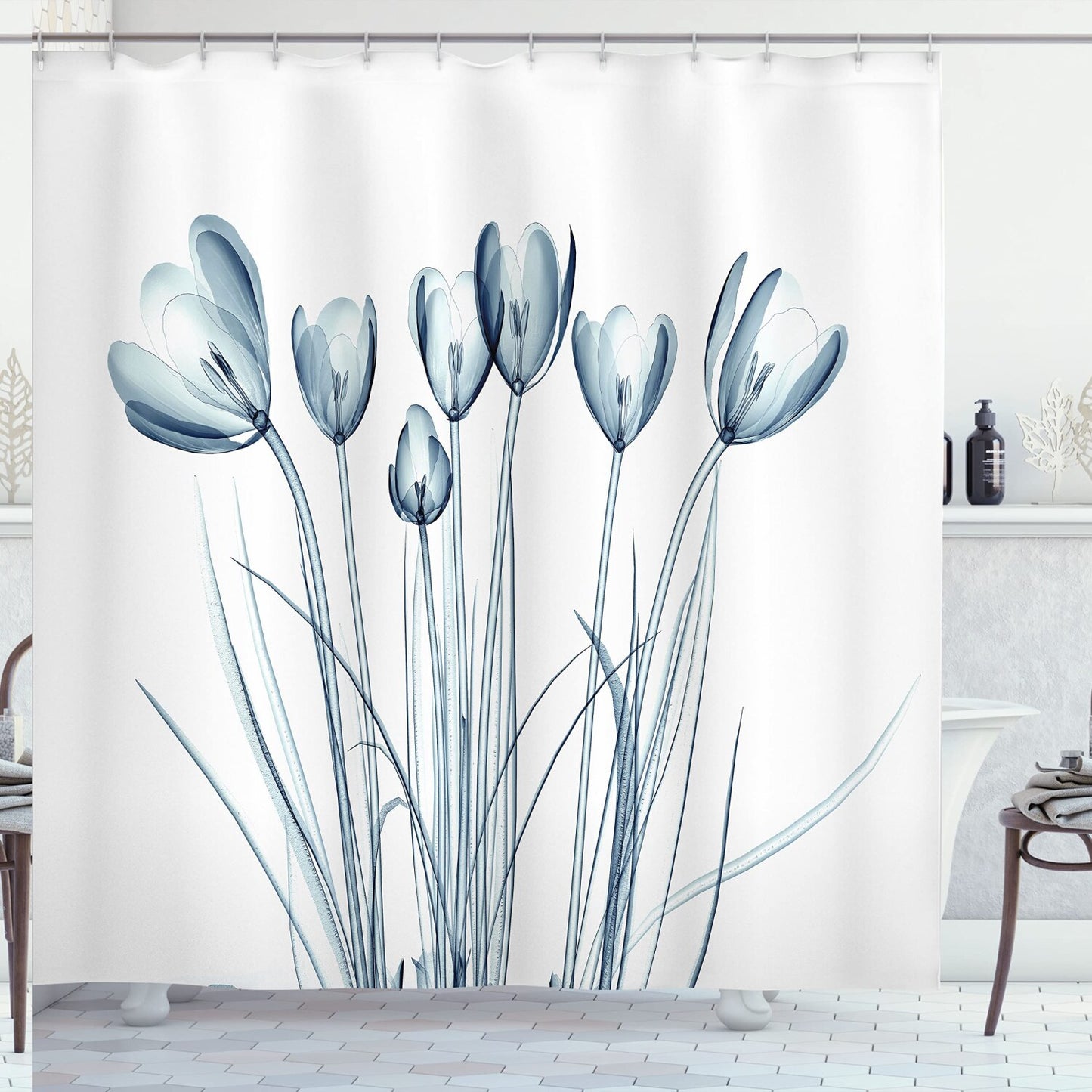 Flower Shower Curtain with Tulips X-ray Image, 69" x 70"