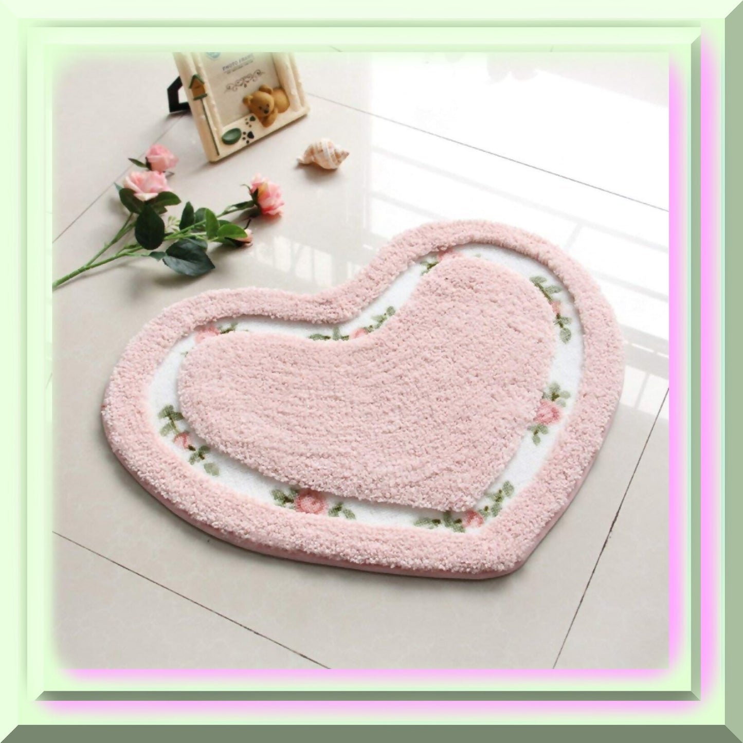 Pink Heart-Shaped Bathroom Mat, Super Soft, 50cm