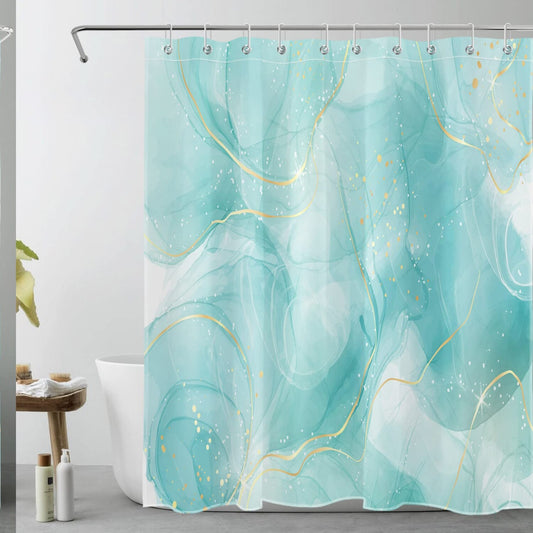 Marble Shower Curtain Teal Gold 60x72 Inches
