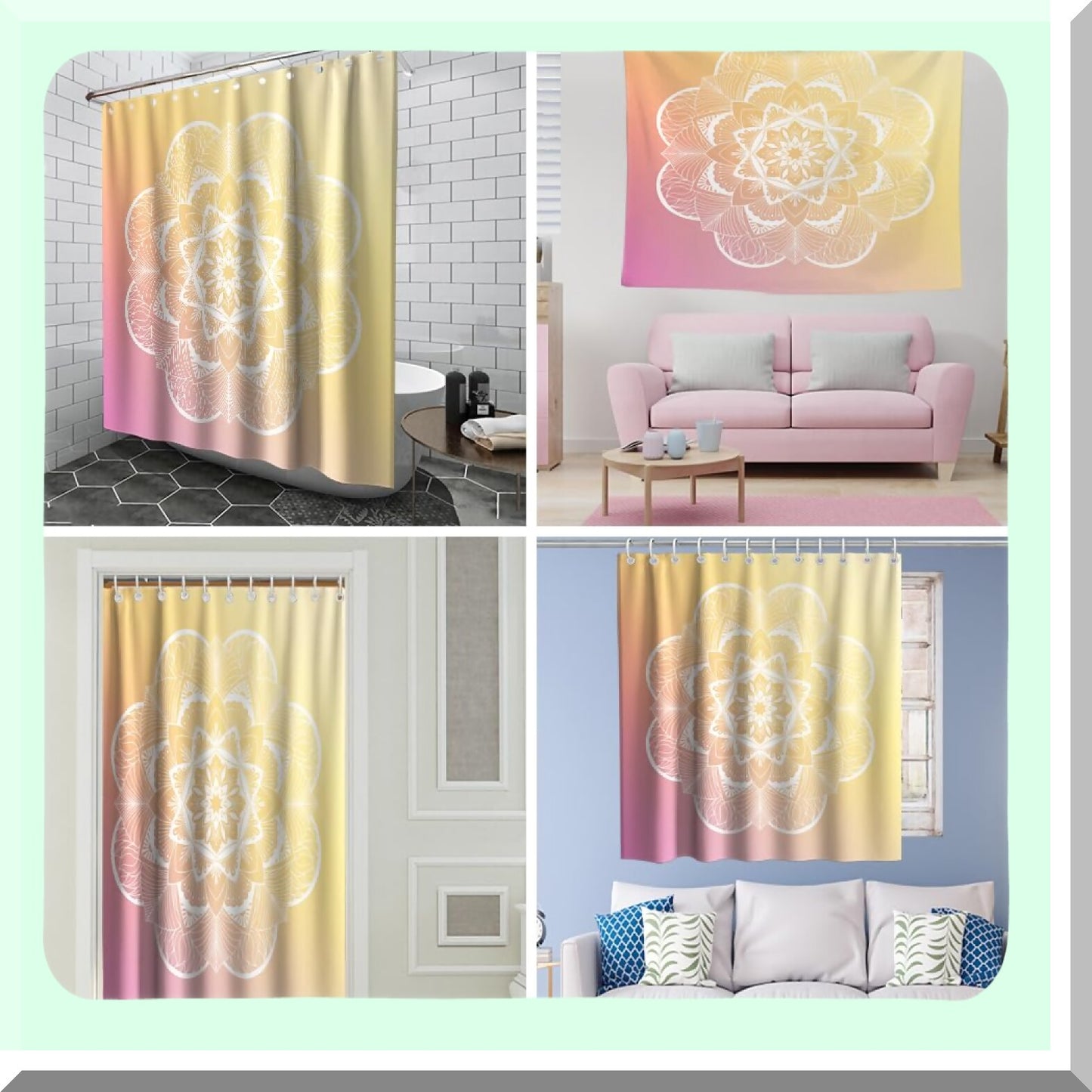 Boho Floral Shower Curtain Set 72x72 inches