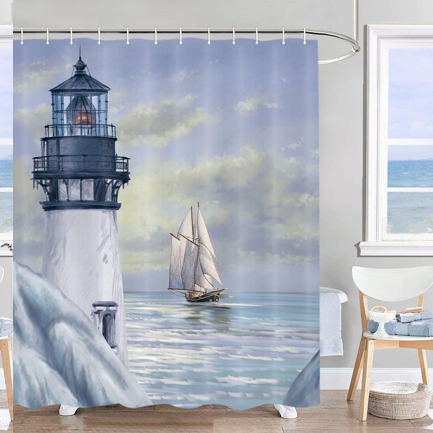 Blue Lighthouse Shower Curtain 60x72 Inches