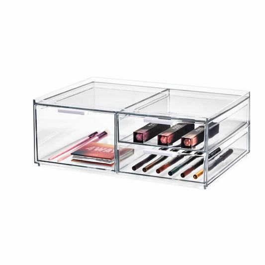 Wide Clear Plastic Cosmetic Drawer Organizer 3-Drawer