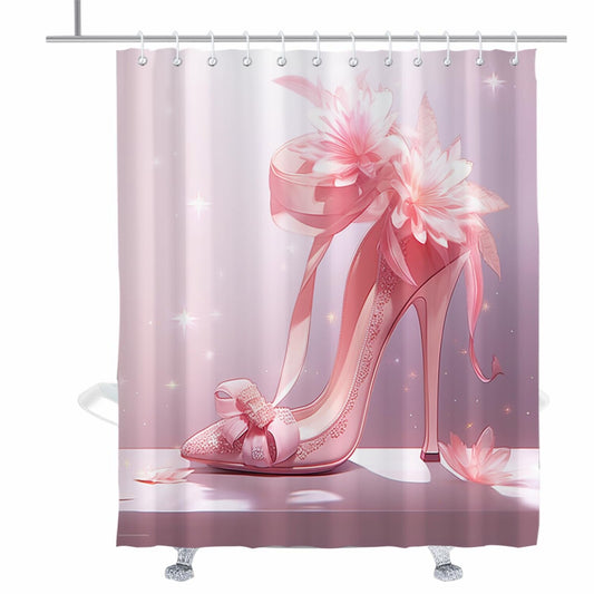 Pink Flowers High Heels Shower Curtain Set 72x72 inches