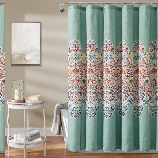 Boho Chic Shower Curtain 72x72 Seafoam Red