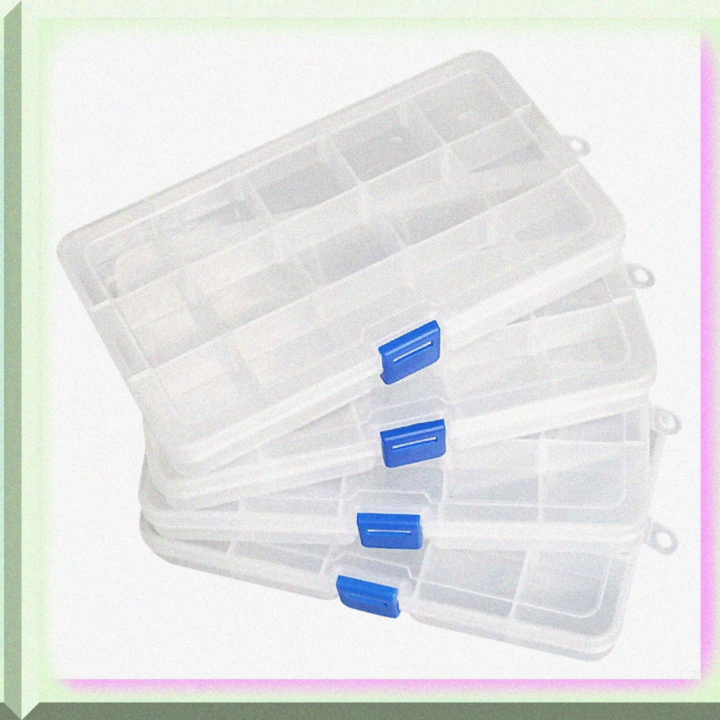 4 Pack Clear Plastic Compartment Boxes with Adjustable Dividers