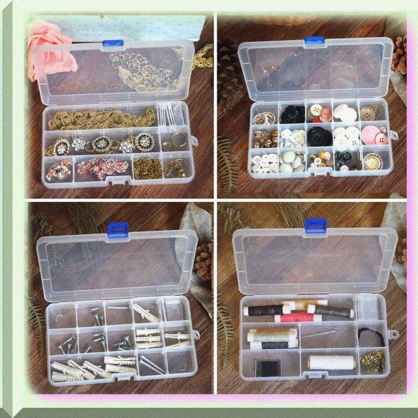4 Pack Clear Plastic Compartment Boxes with Adjustable Dividers
