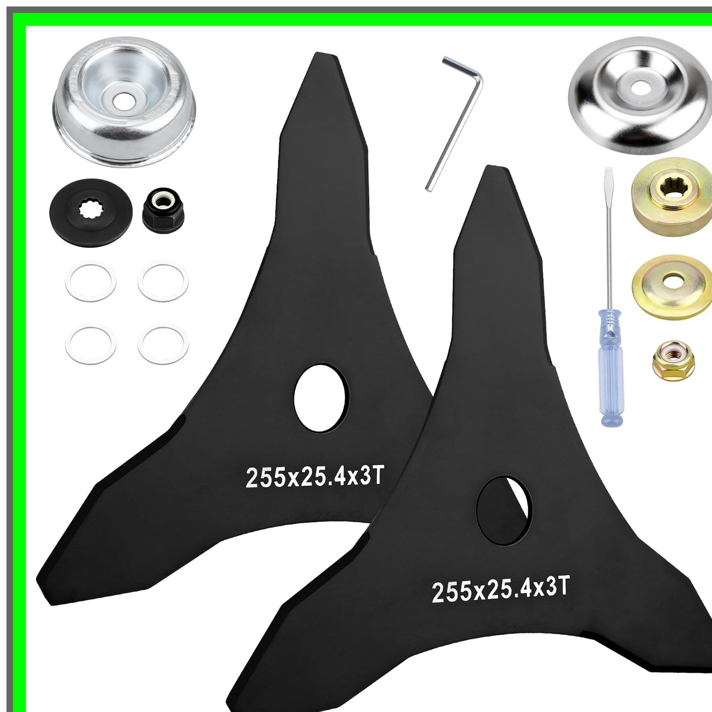 Carbon Steel Brush Cutter Blades 10" 3 Teeth Trimmer Blade Set for 20mm 25.4mm Arbor