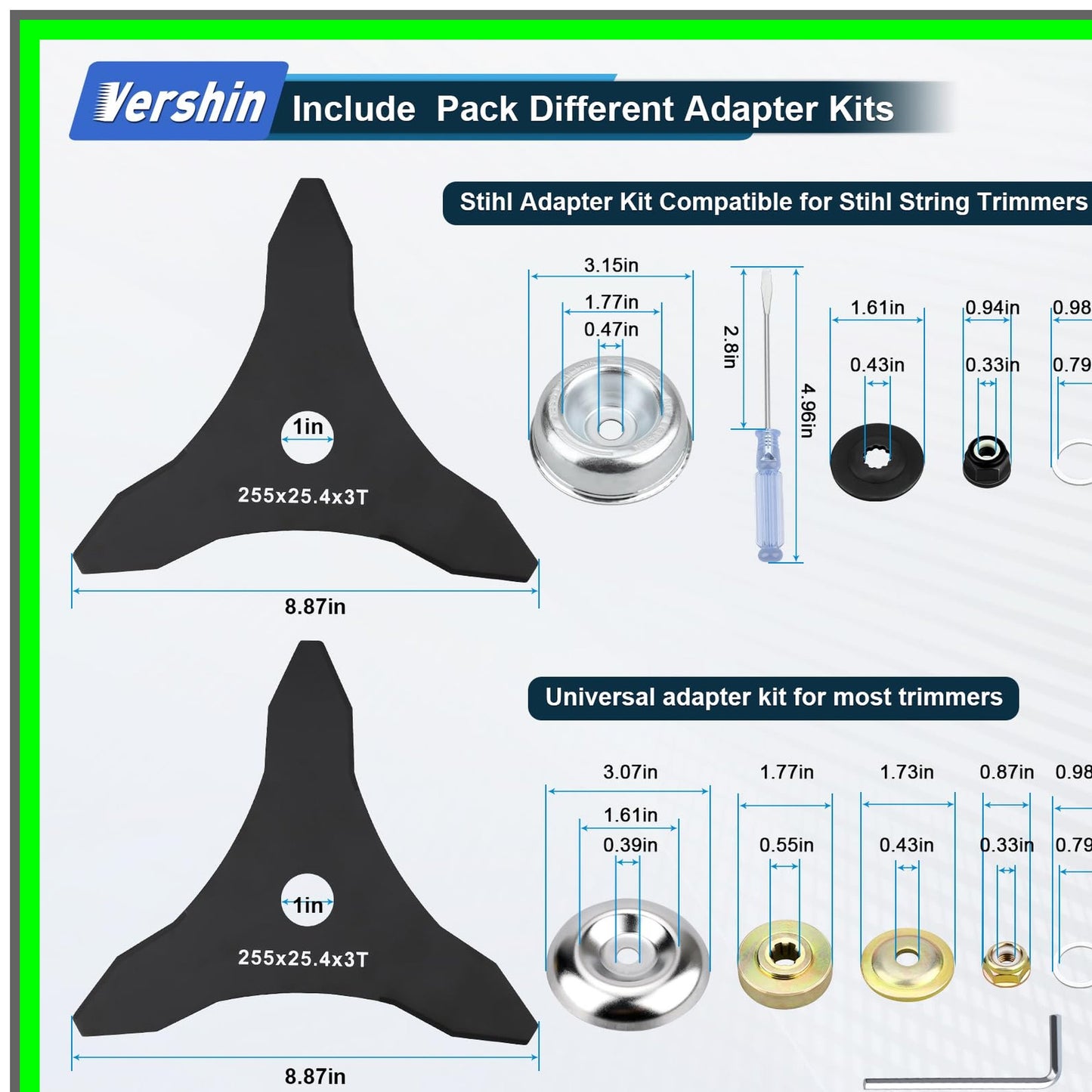 Carbon Steel Brush Cutter Blades 10" 3 Teeth Trimmer Blade Set for 20mm 25.4mm Arbor