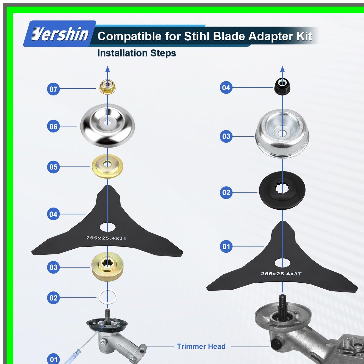 Carbon Steel Brush Cutter Blades 10" 3 Teeth Trimmer Blade Set for 20mm 25.4mm Arbor