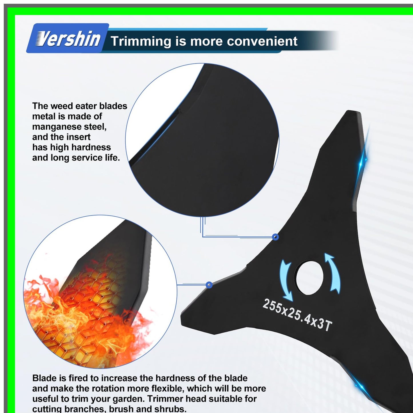 Carbon Steel Brush Cutter Blades 10" 3 Teeth Trimmer Blade Set for 20mm 25.4mm Arbor