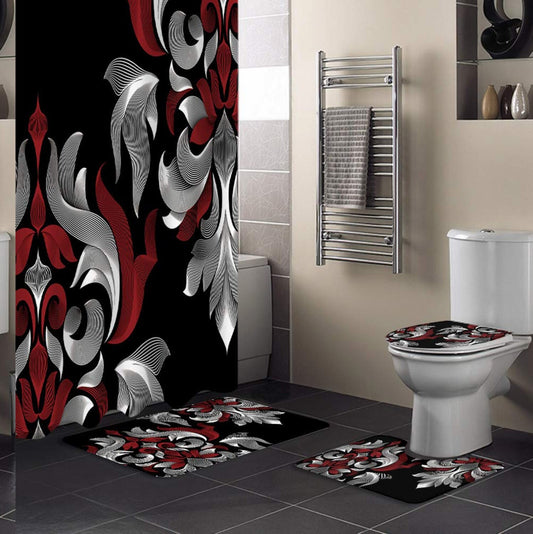 4 Pcs Shower Curtain Set with Rugs and Hooks