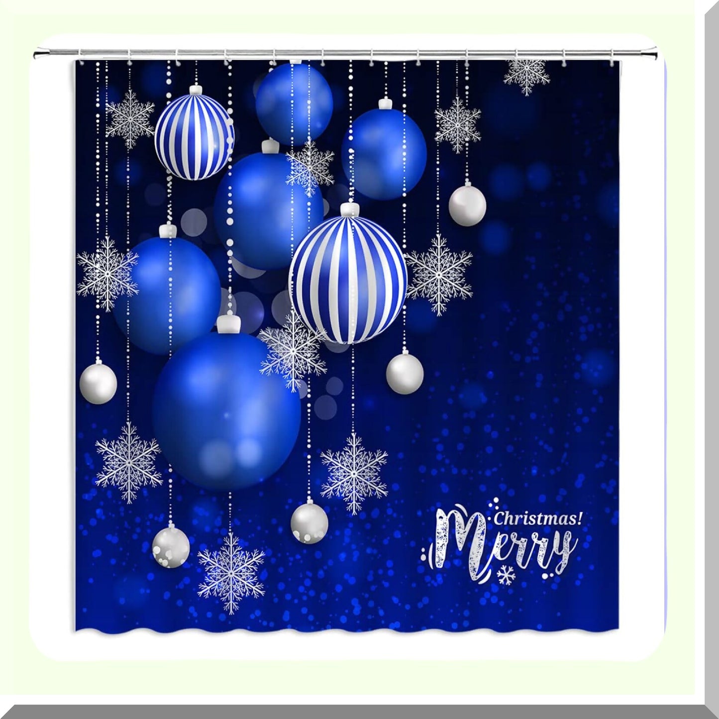 Blue Silver Xmas Ball Snowflake Shower Curtain