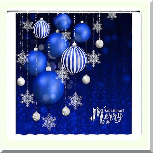 Blue Silver Xmas Ball Snowflake Shower Curtain