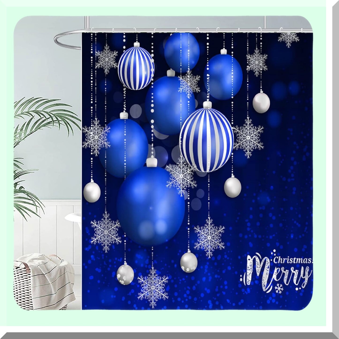 Blue Silver Xmas Ball Snowflake Shower Curtain
