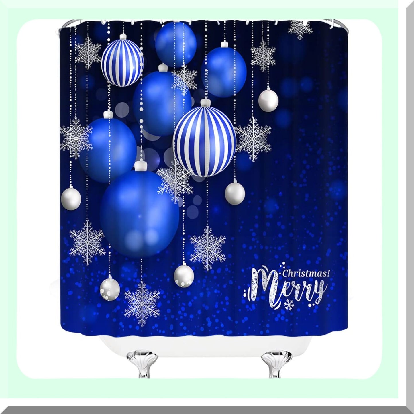 Blue Silver Xmas Ball Snowflake Shower Curtain