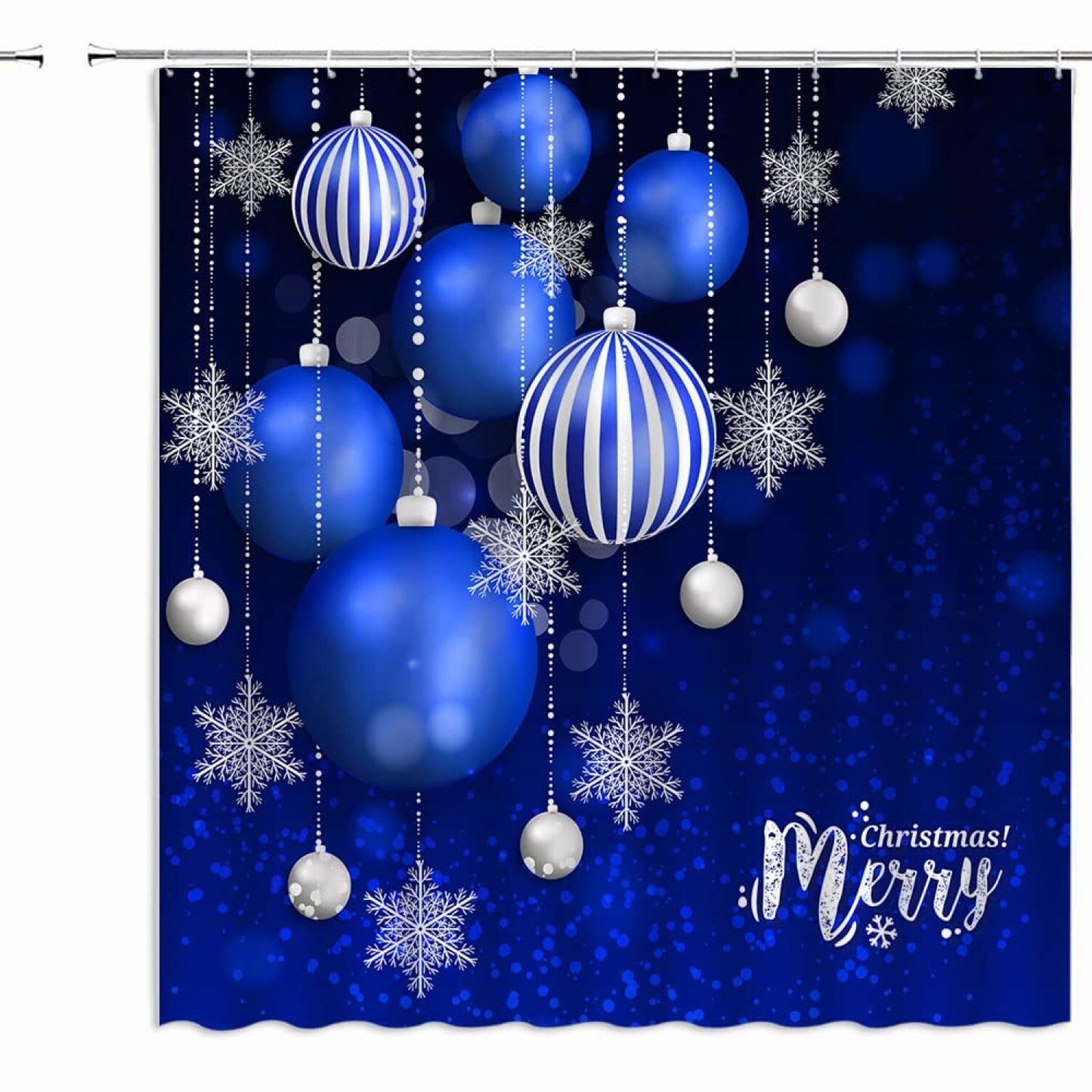 Blue Silver Xmas Ball Snowflake Shower Curtain