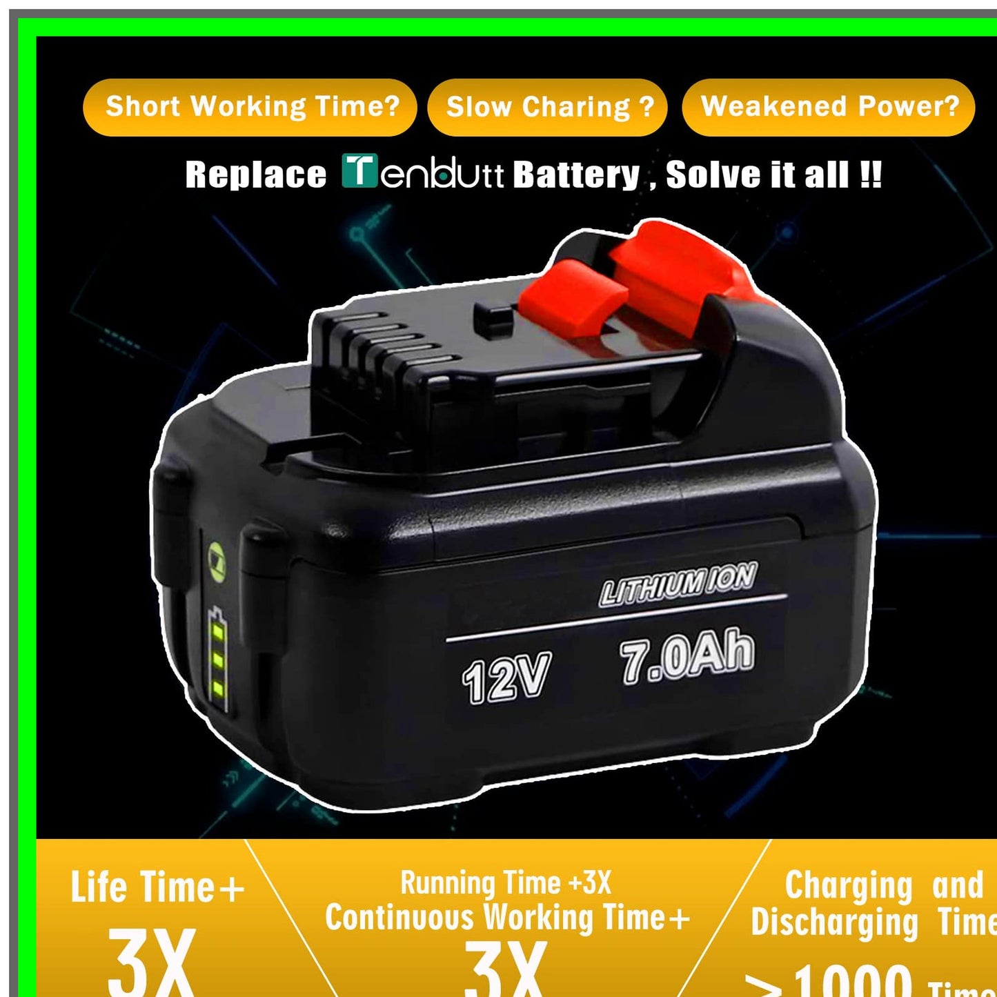 High-Performance 7.0AH 12V Lithium-ion Replacement Battery for Power Tools